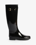 Hunter Women's black refined slim fit gold trim tall gloss wellington boot