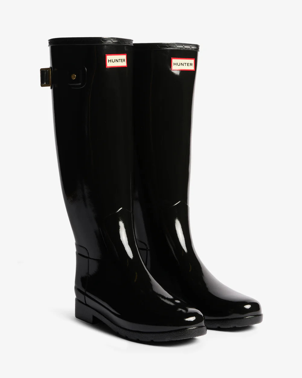 Hunter Women's black refined slim fit gold trim tall gloss wellington boot