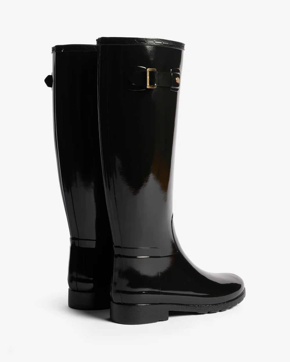Hunter Women's black refined slim fit gold trim tall gloss wellington boot