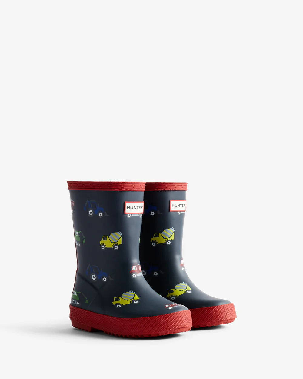 Hunter Original kids first (18 months-8 years) hunter navy construction print wellington boot