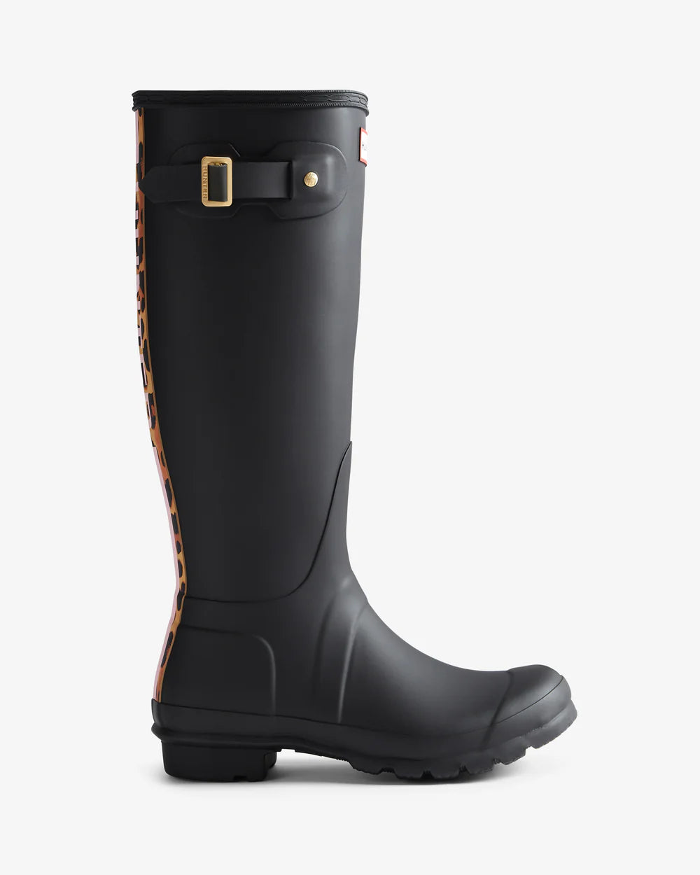 Hunter Women's black leopard print backstrap tall wellington boot